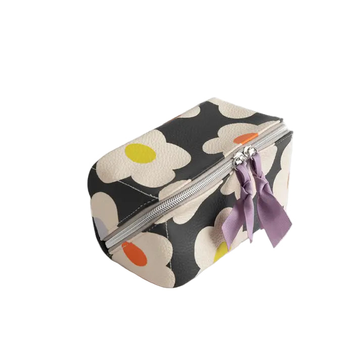 Diagonal Zip Cosmetic Bag - Multi Flower Charcoal