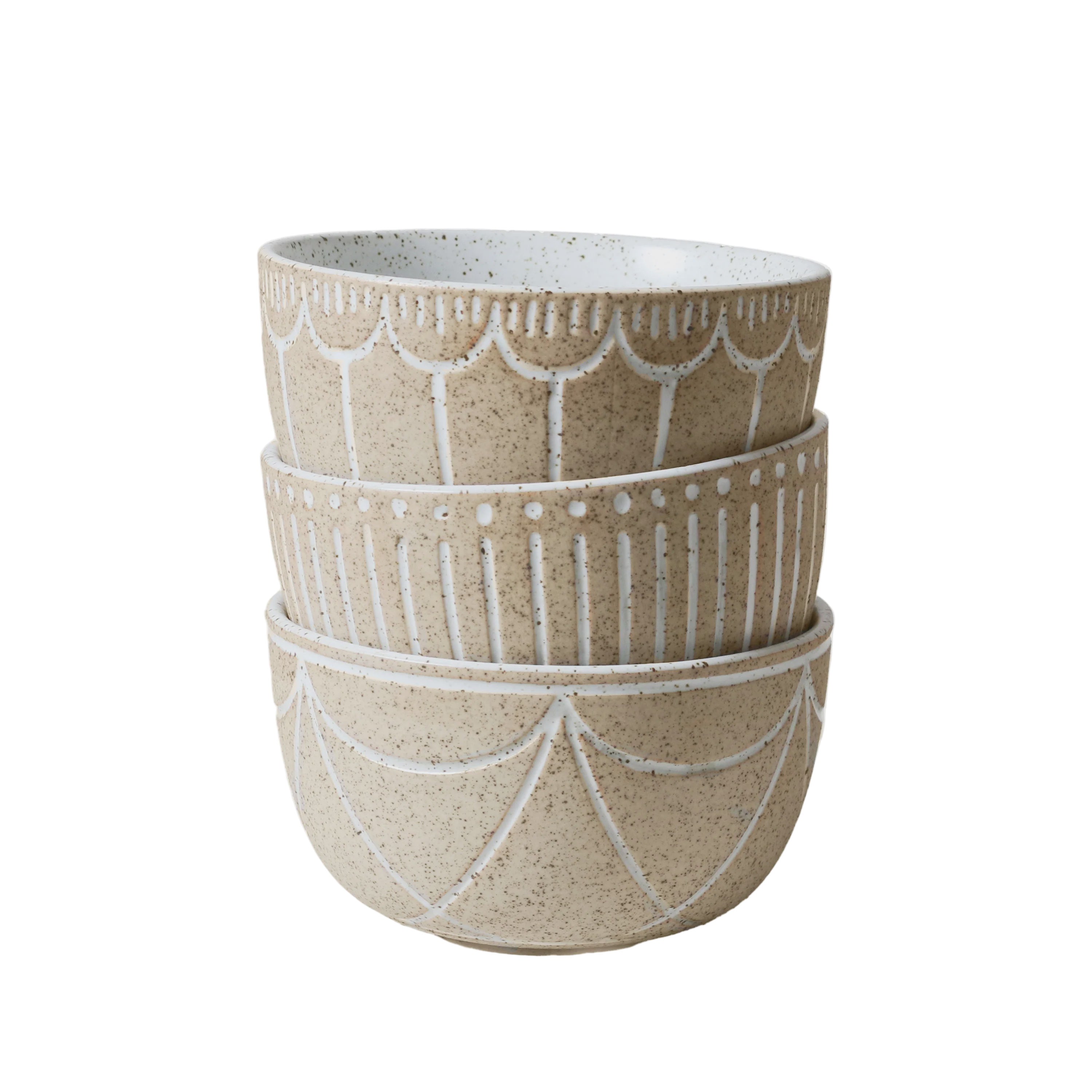 Condiment Bowls 3pk with Etching - Mixed Natural Entertainer