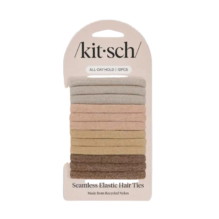 Recycled Nylon Glitter Medium Elastics 12pc- Neutral