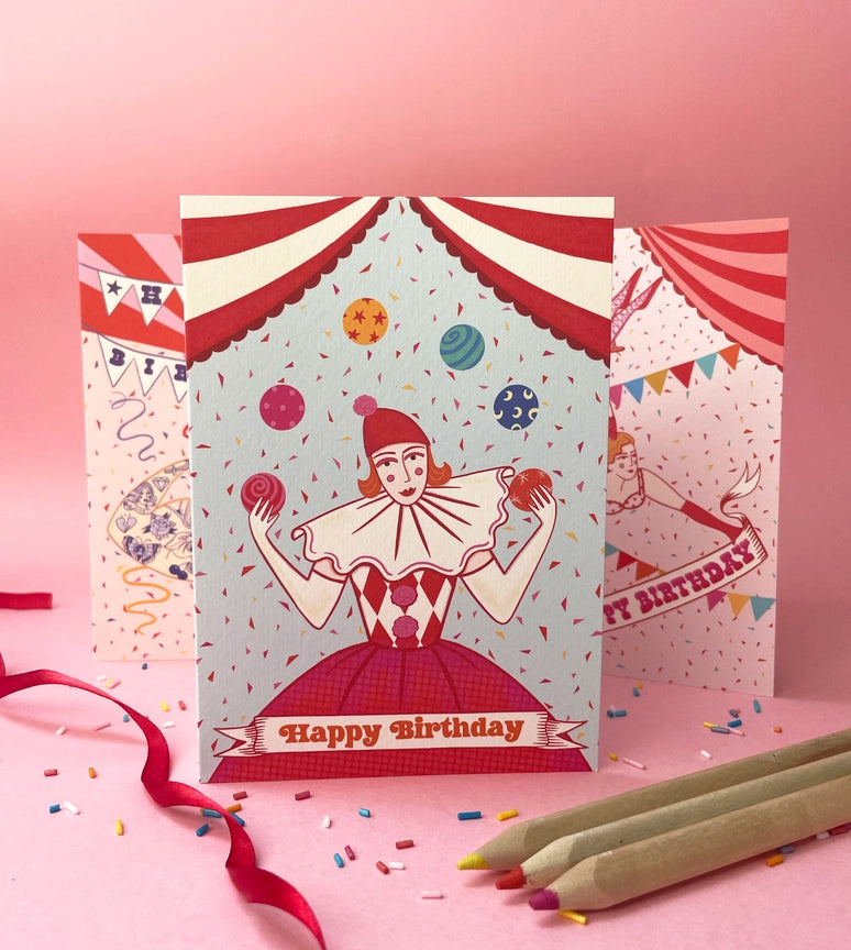 Circus Juggling Pierrot Clown Card