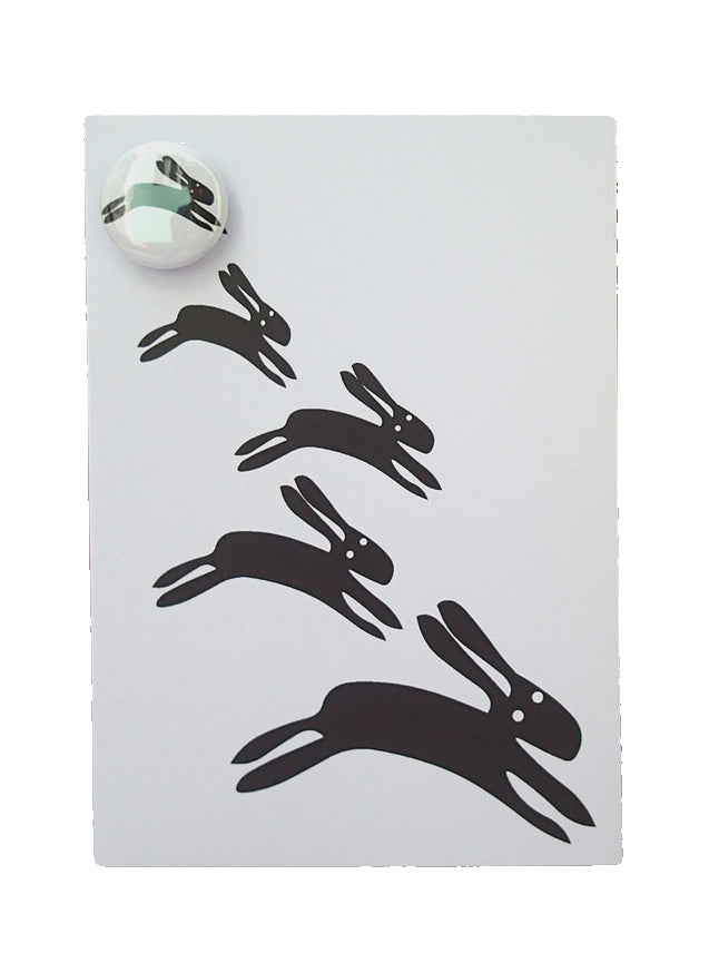 Card With Badge - Leaping Black Rabbits
