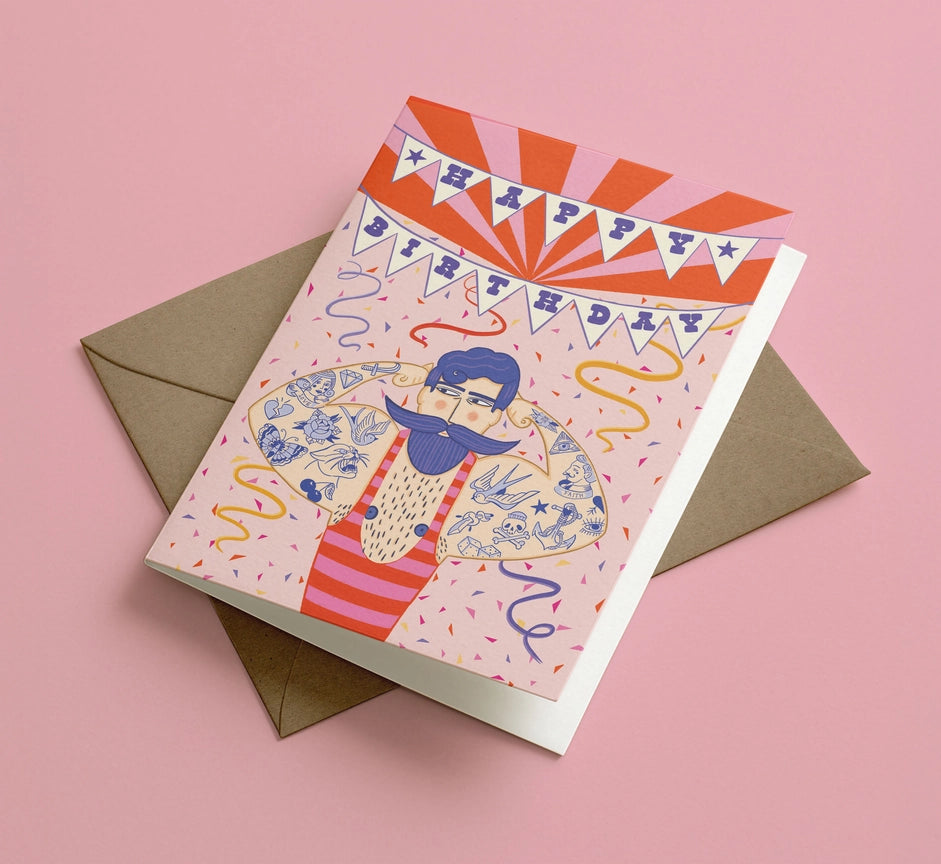 Circus Tattooed Strongman Card