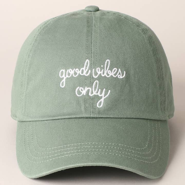 Embroidered Baseball Cap - Good Vibes Only / Sage