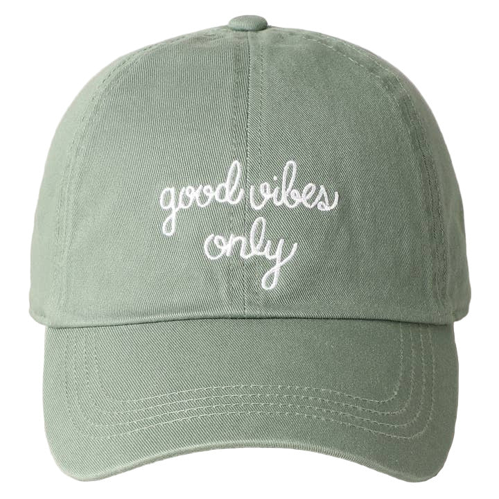 Embroidered Baseball Cap - Good Vibes Only Sage