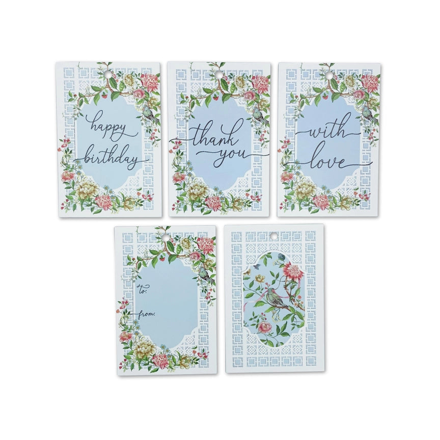 Trianon Chinoiserie Floral Gift Tags Blue - Set of 10