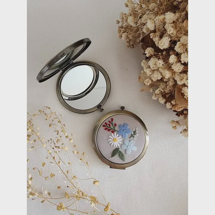 Embroidered Compact Mirror - Three Flowers