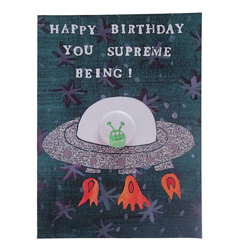Card With Badge - Spaceship Alien Birthday