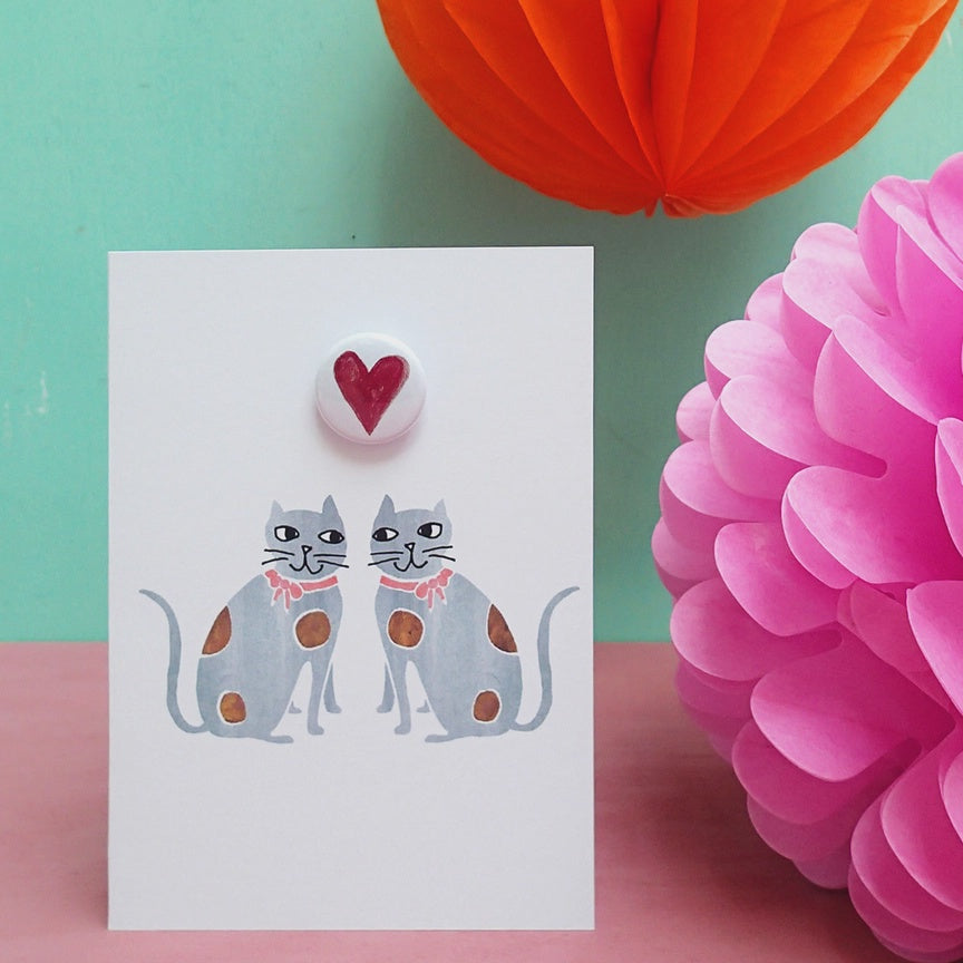 Card With Badge - Staffordshire Heart Cats