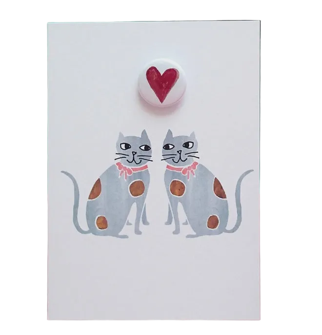 Card With Badge - Staffordshire Heart Cats