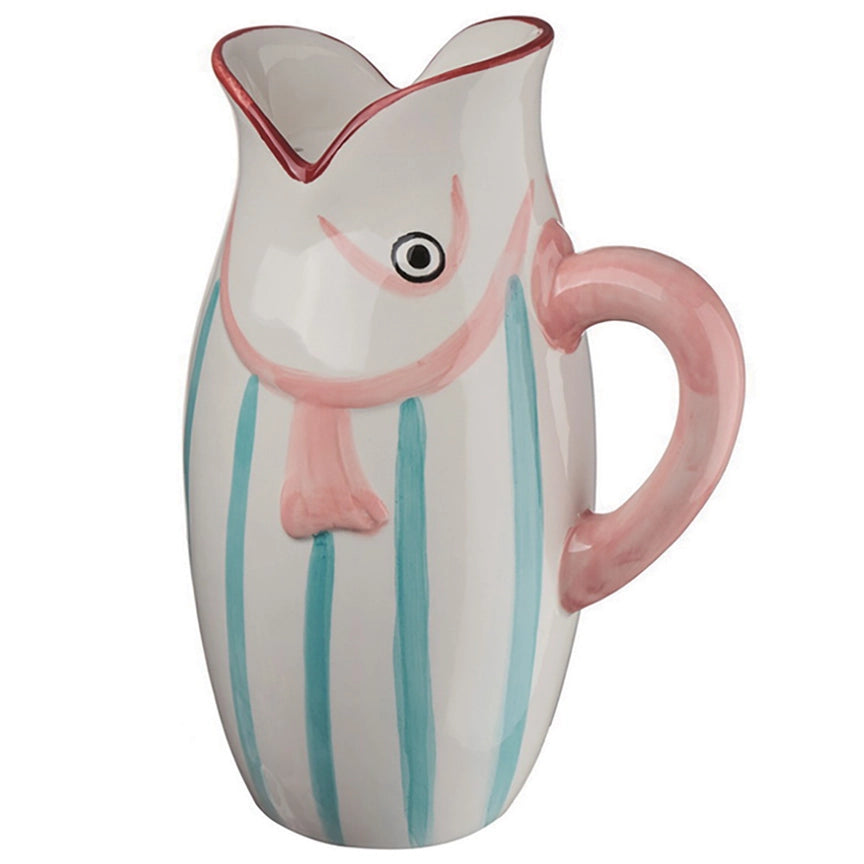 Fish Ceramic Flower Vase with Handle - Pink