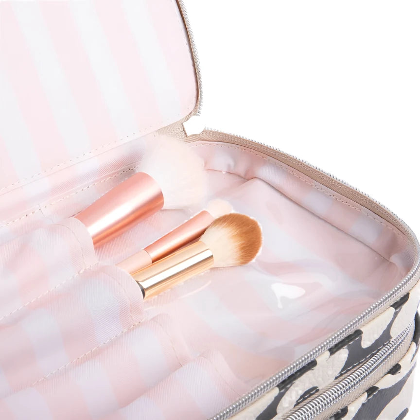 Make Up Organiser Bag  - Charcoal Mono Flower