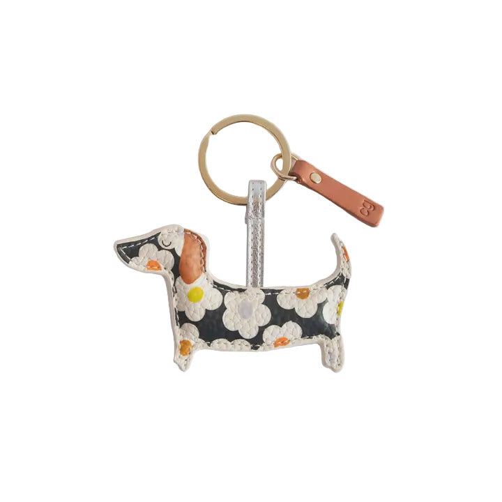 CG Vegan Leather Keyring - Multi Flower Sausage Dog