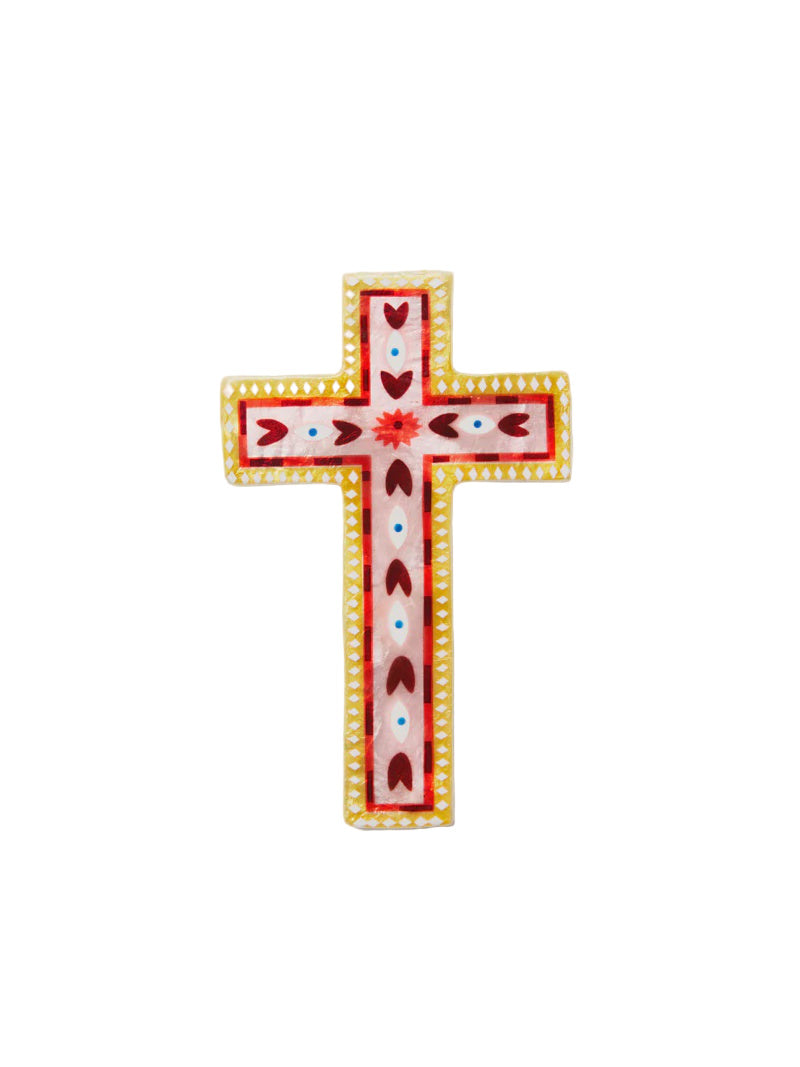 Capiz Shell Art Tile - Fable Pink Cross