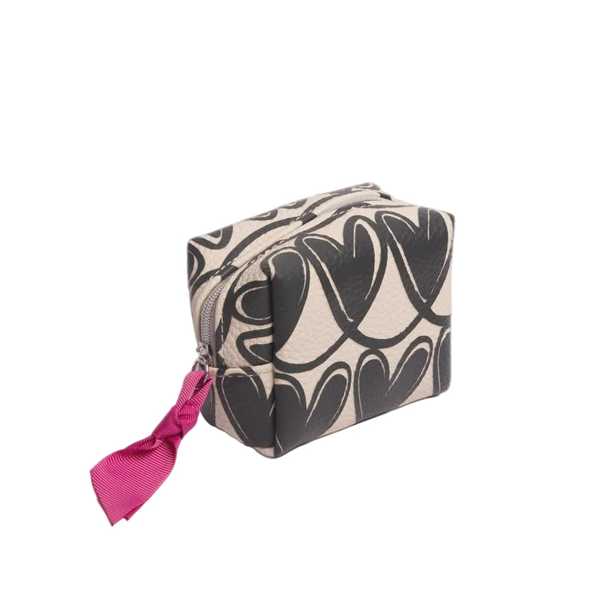 Ultra Mini Cube Cosmetic Bag - Mono Linked Hearts