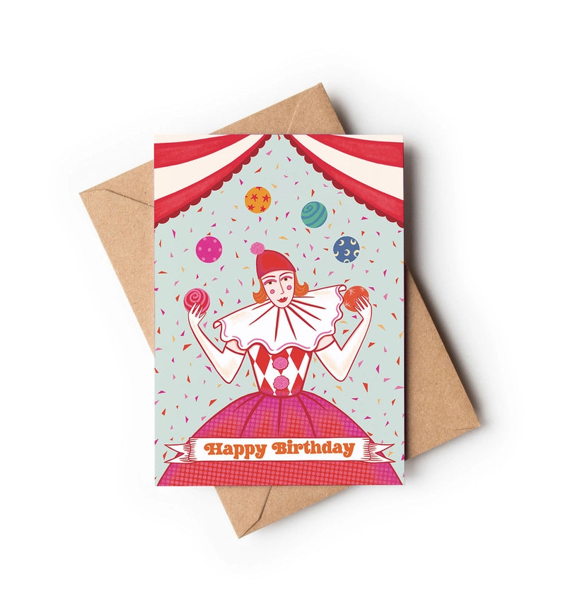 Circus Juggling Pierrot Clown Card