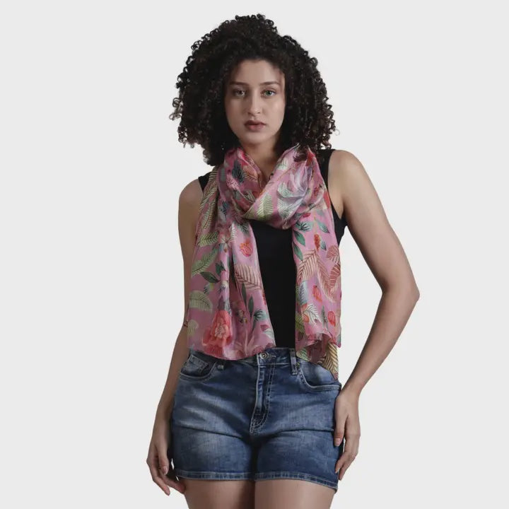 Floral Pure Silk Scarf - Pink Garden