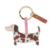 CG Vegan Leather Keyring - Wine Blue Floral Sausage Dog