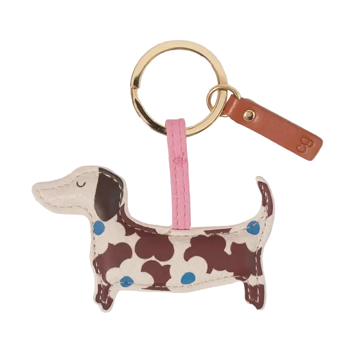 CG Vegan Leather Keyring - Wine Blue Floral Sausage Dog