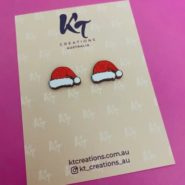 Santa Hat Red Glitter Acrylic Stud Earrings