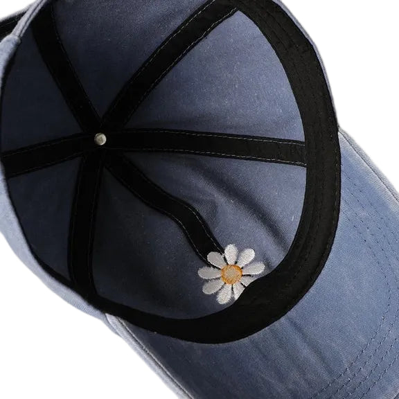 Embroidered Baseball Cap - Daisy Denim Blue