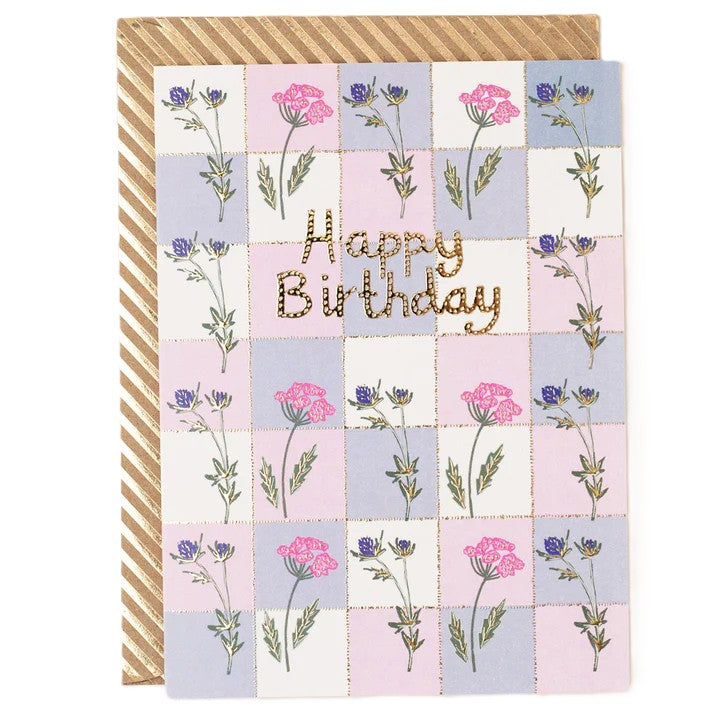 Happy Birthday Floral Check Card