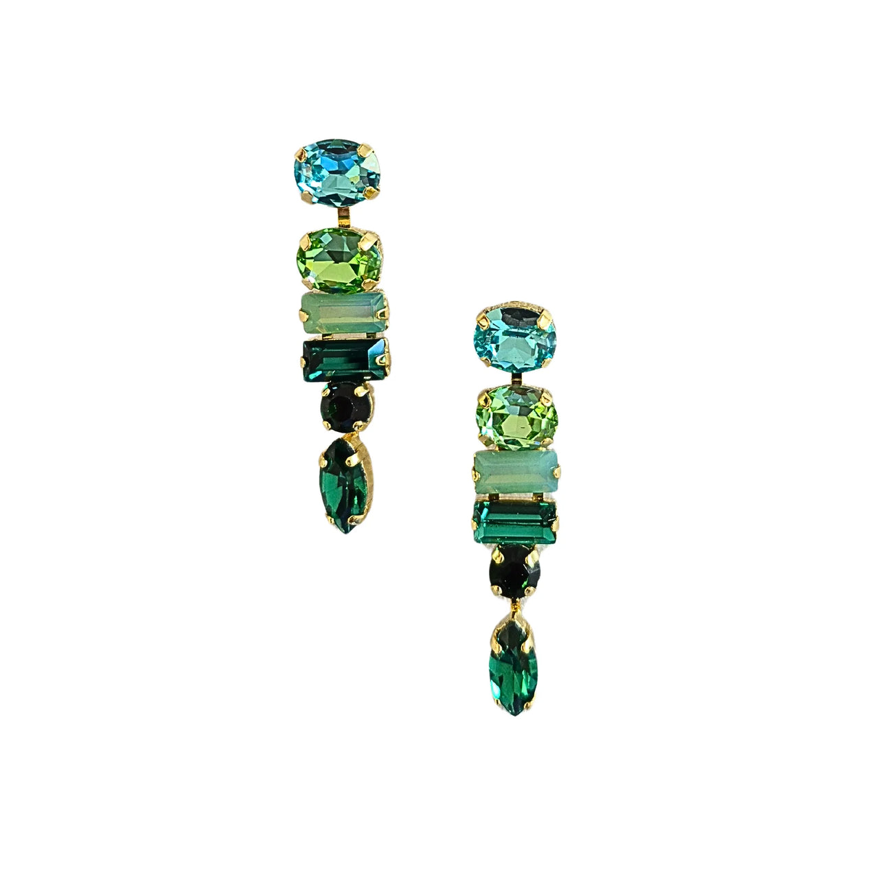 Statement Gem Drop Earrings - Green