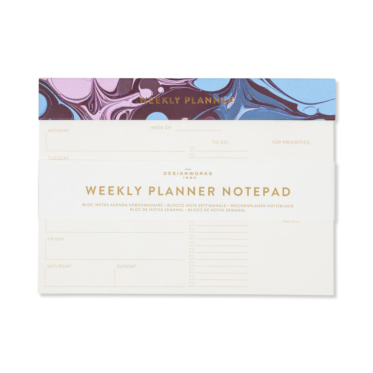 Weekly Planner Notepad - Burgundy Sky Marbling