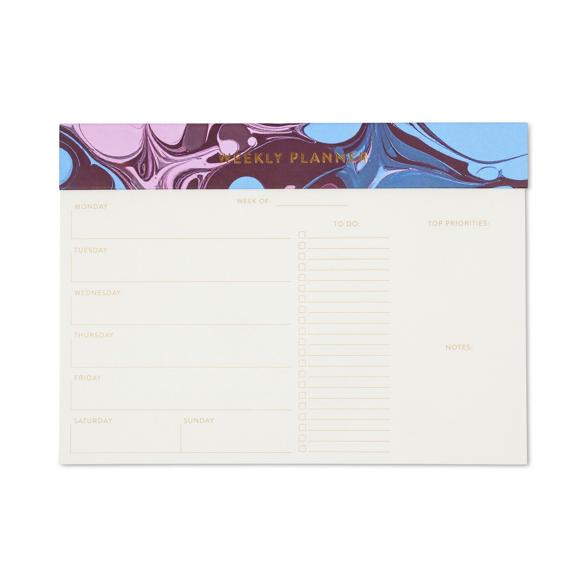 Weekly Planner Notepad - Burgundy Sky Marbling