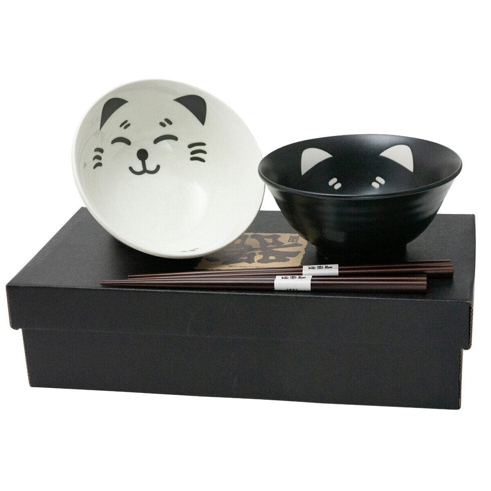 Cat Face Pair Bowl Set