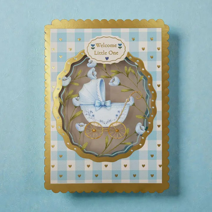 Cut Art Card - Welcome Little One Blue Pram