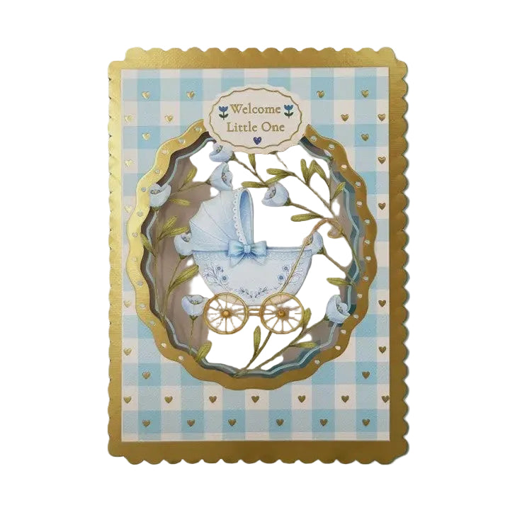 Cut Art Card - Welcome Little One Blue Pram