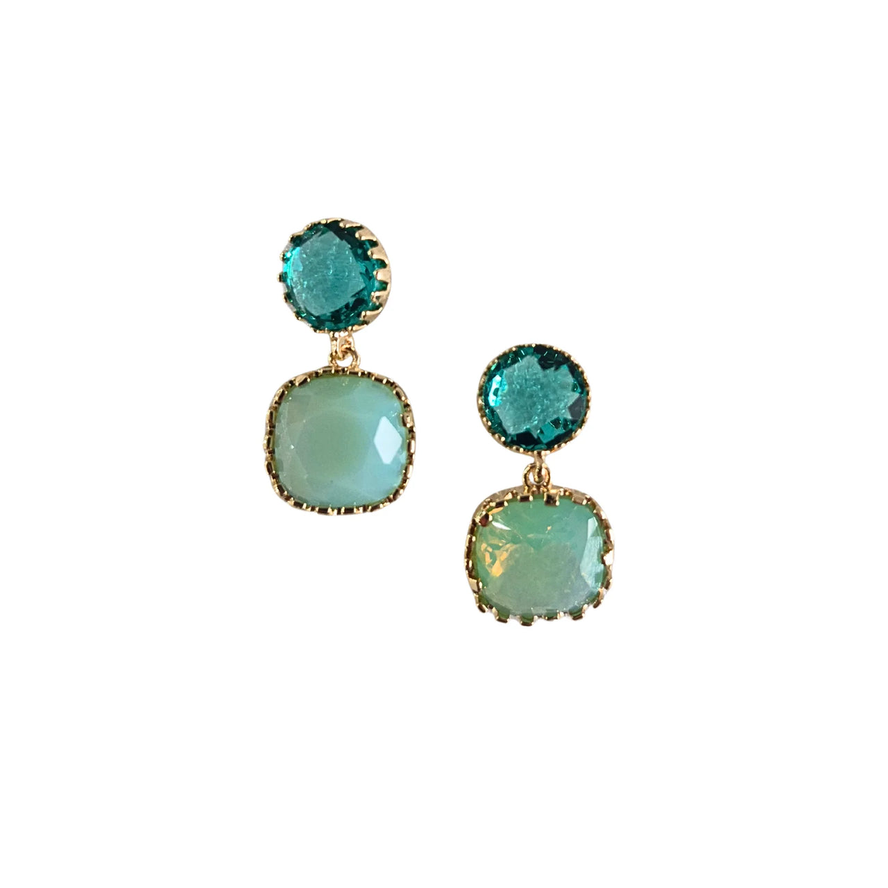 Gem Double Drop Earrings - Green
