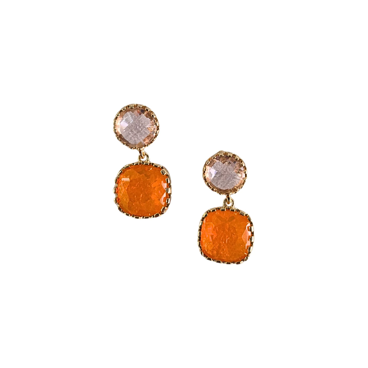 Gem Double Drop Earrings - Pink & Orange