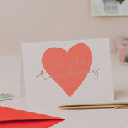 Happy Anniversary Red Heart Foil Card
