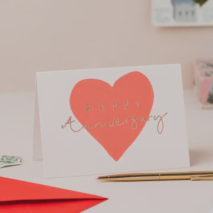 Happy Anniversary Red Heart Foil Card