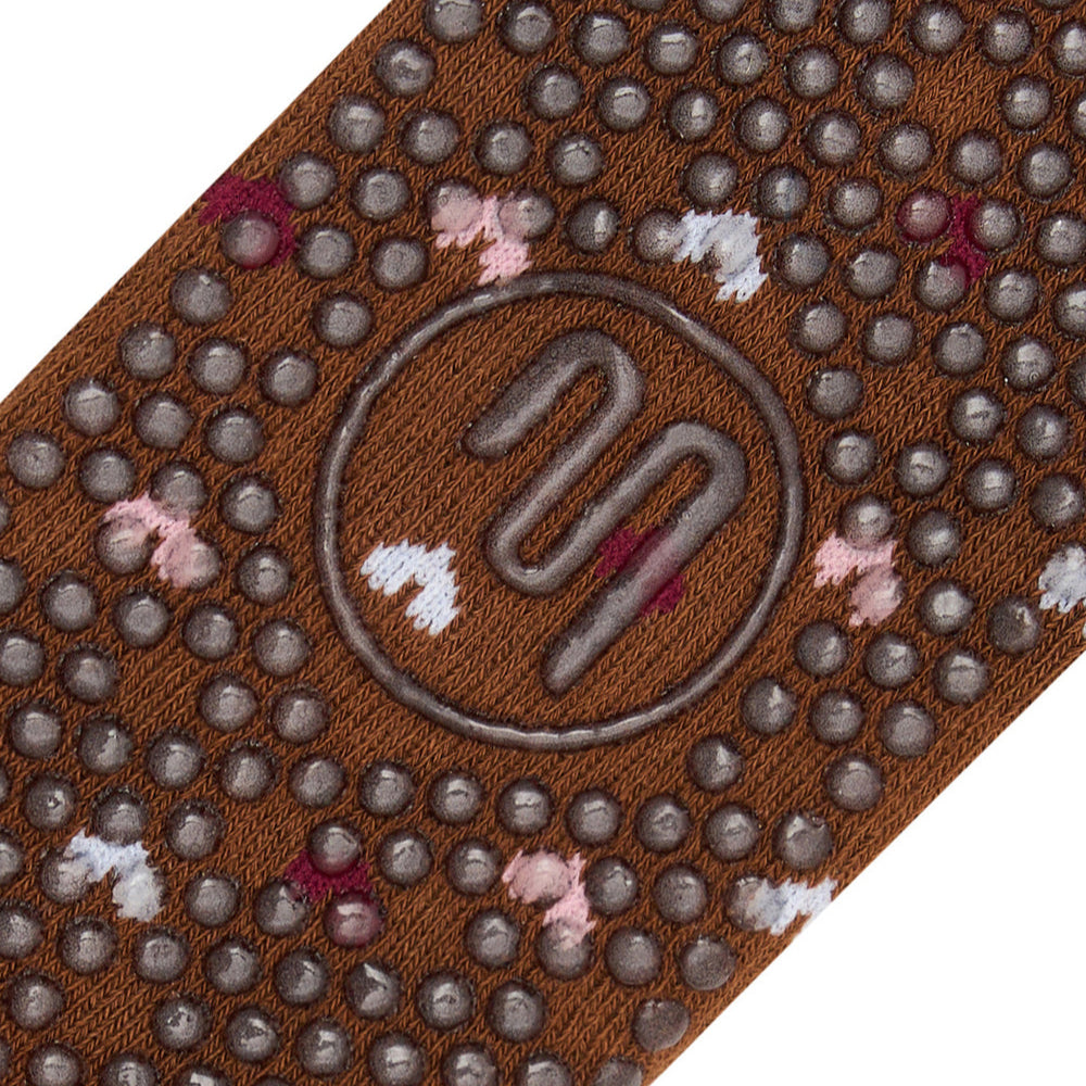 Slide On Grip Socks - Hearts Aflutter Brown