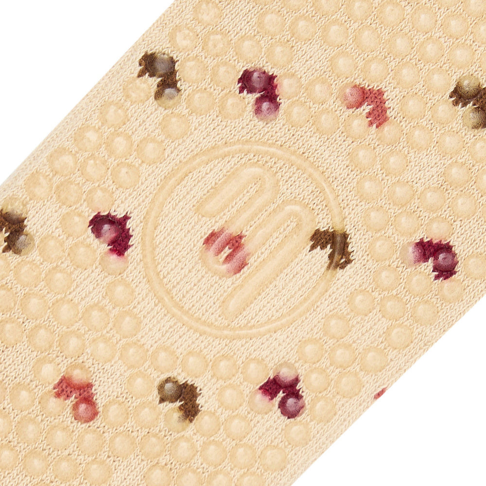 Quarter Crew Grip Socks - Hearts Aflutter Beige