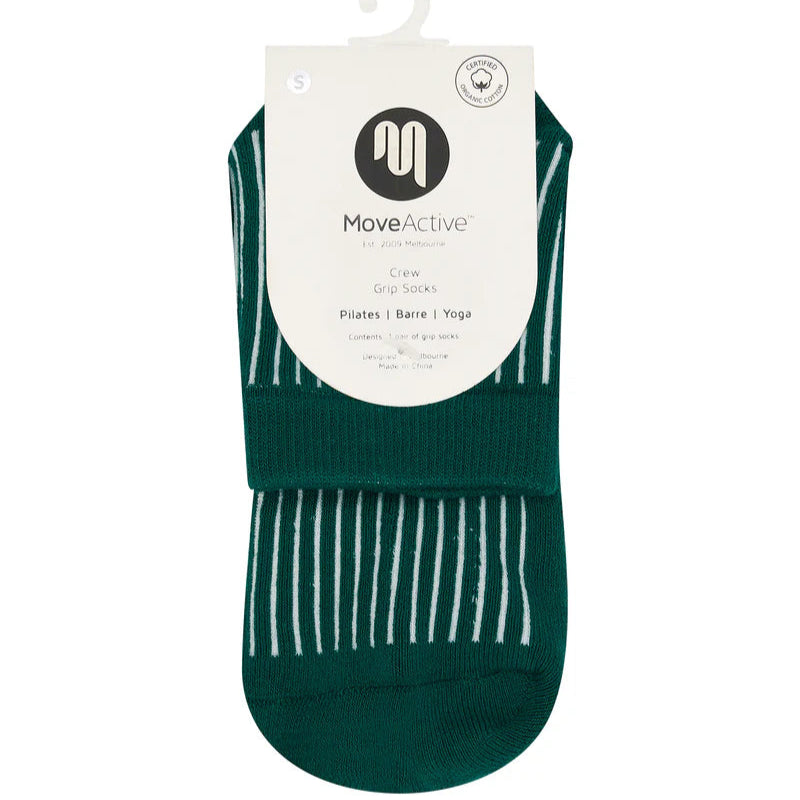 Quarter Crew Grip Socks - Ribbed Emerald