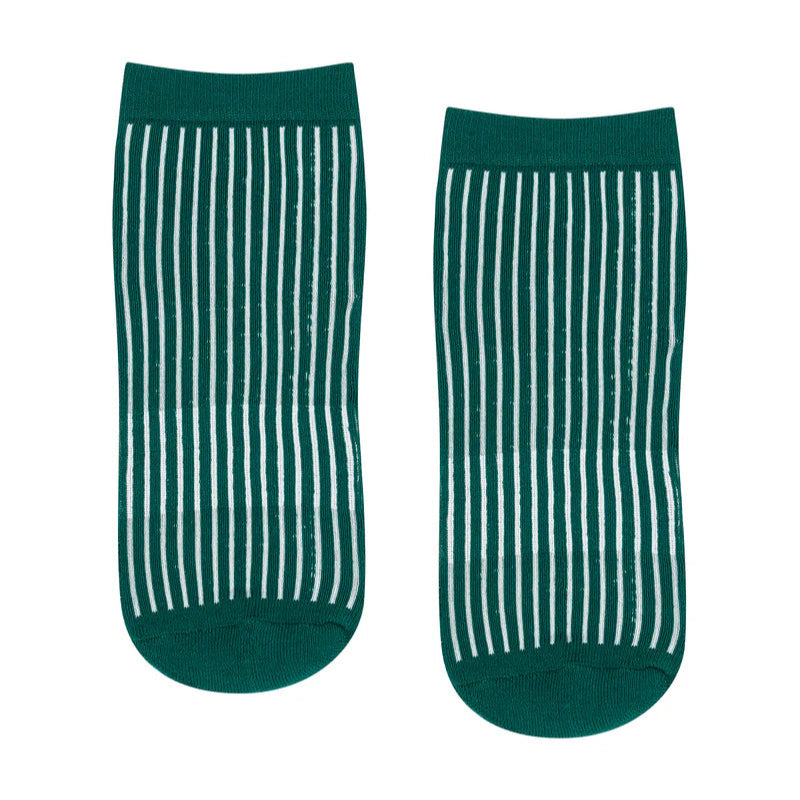 Quarter Crew Grip Socks - Ribbed Emerald