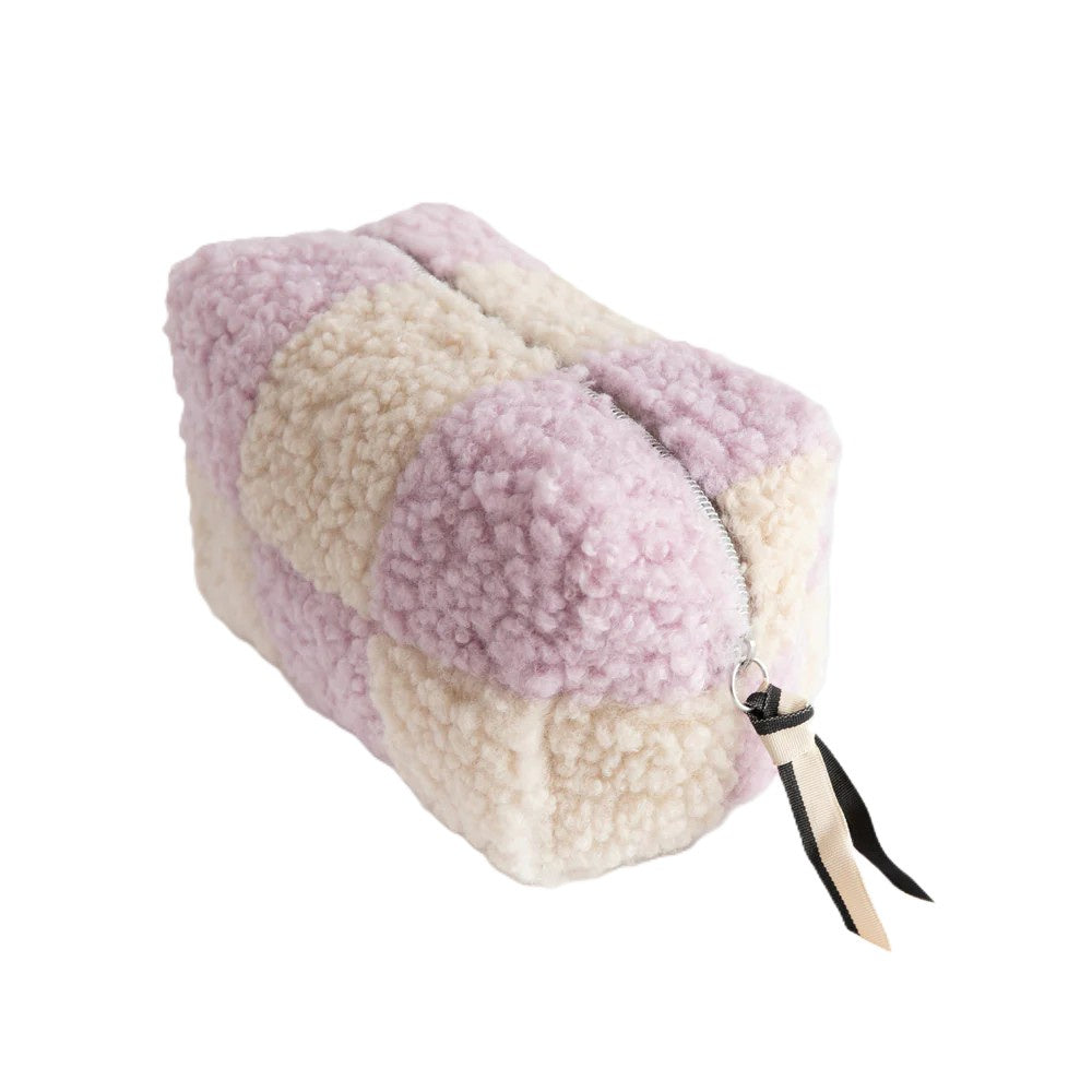 Cube Cosmetic Bag - Lilac/Cream Check Borg
