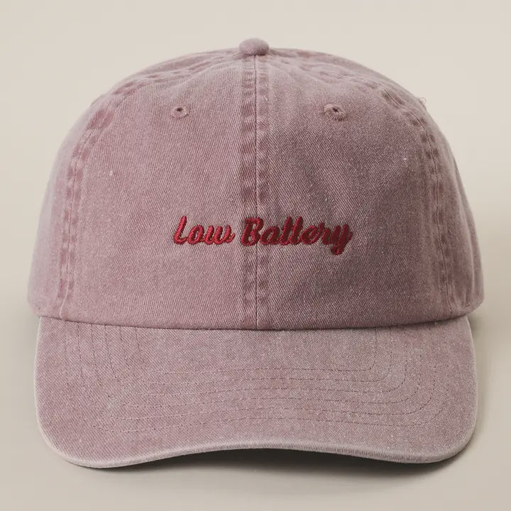Embroidered Baseball Cap - Low Battery - Mauve