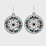 Metal Bead Circle Earrings - Mixed Blue/Silver