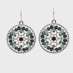 Metal Bead Circle Earrings - Mixed Blue/Silver
