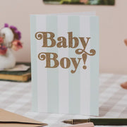 Stripe and Gold Glitter Baby Boy Card