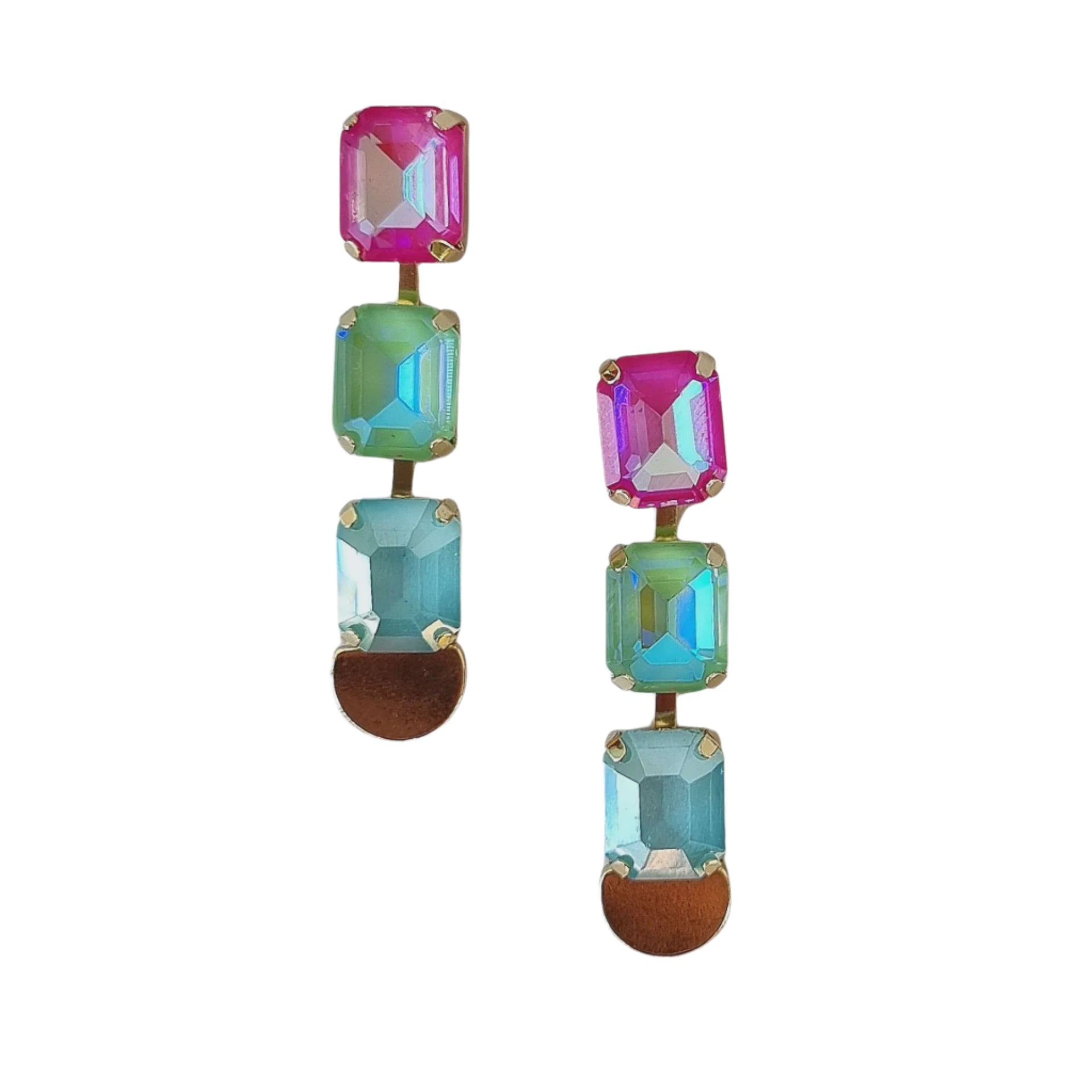 Adina Gem Stud Earrings - Pink Green