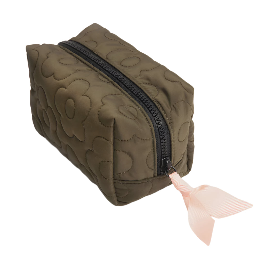 Cube Cosmetic Bag - Quilted Khaki Flower