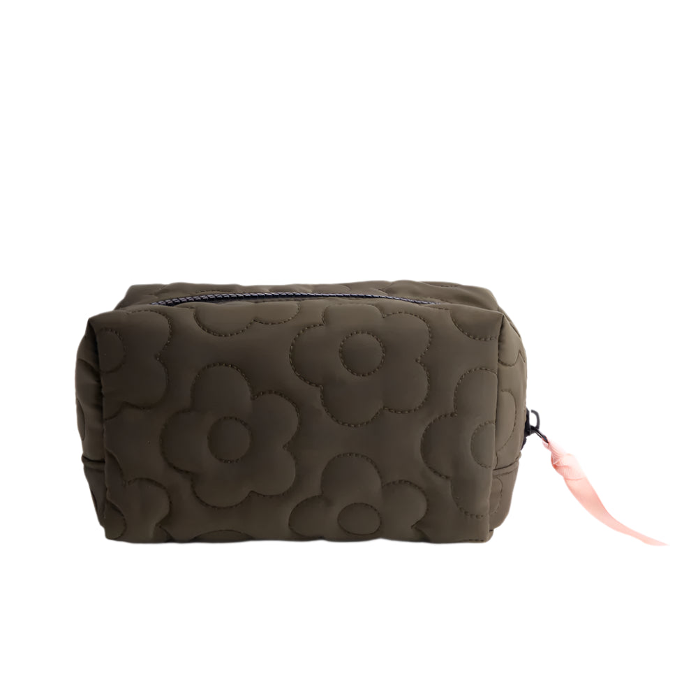 Cube Cosmetic Bag - Quilted Khaki Flower