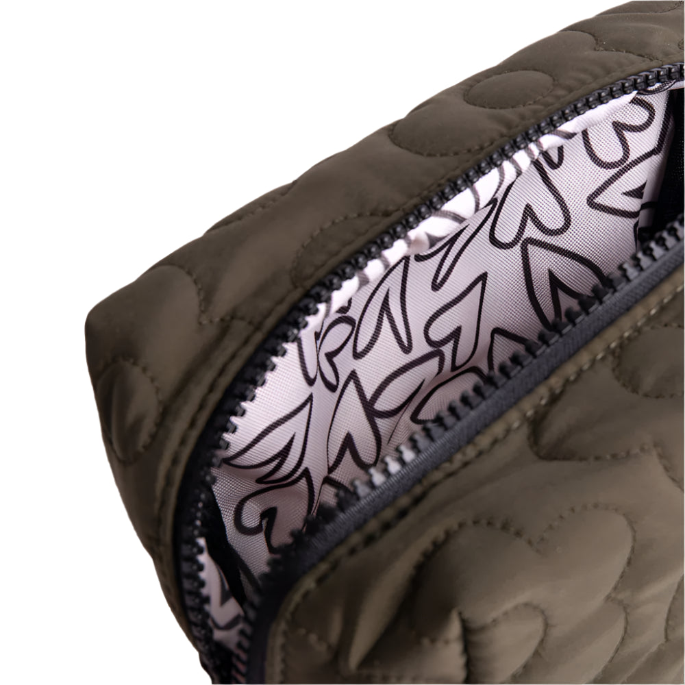 Cube Cosmetic Bag - Quilted Khaki Flower