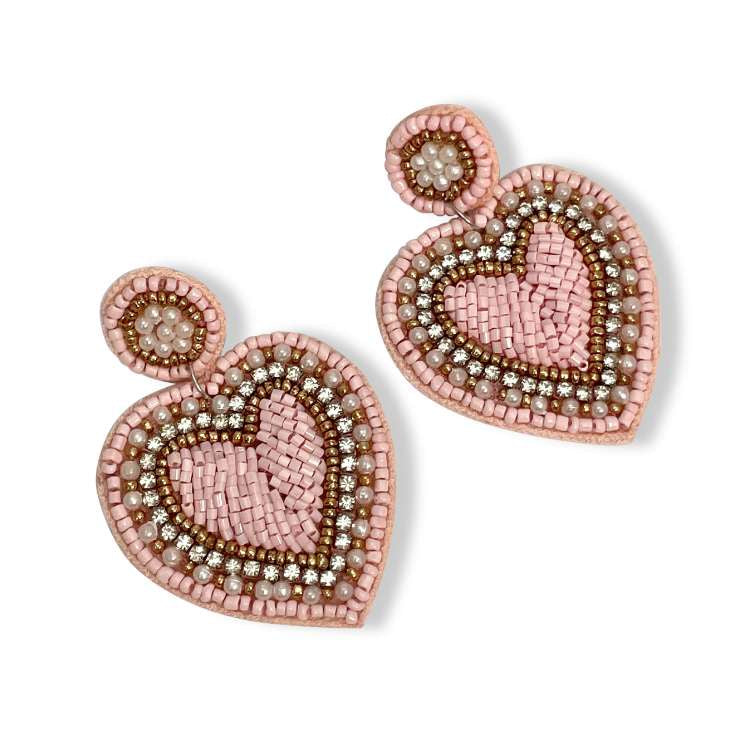 Beaded Heart Statement Earrings