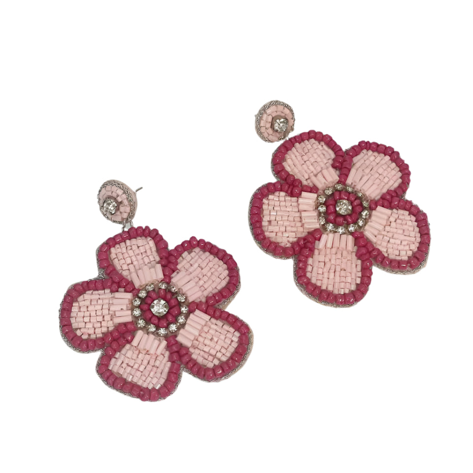Beaded Daisy Statement Earrings